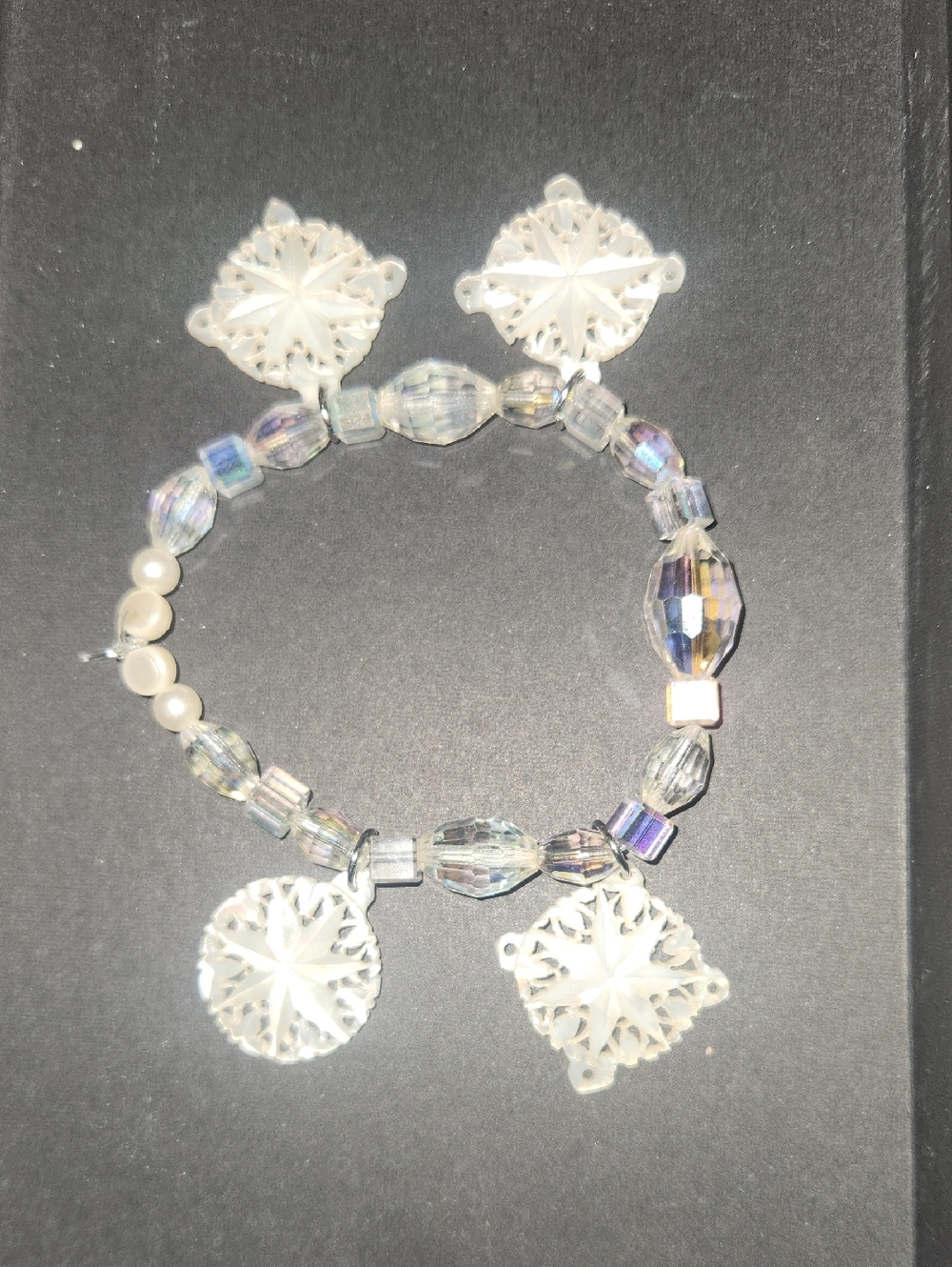 Iridescent Beaded Charm Stretch Bracelet - Unbranded